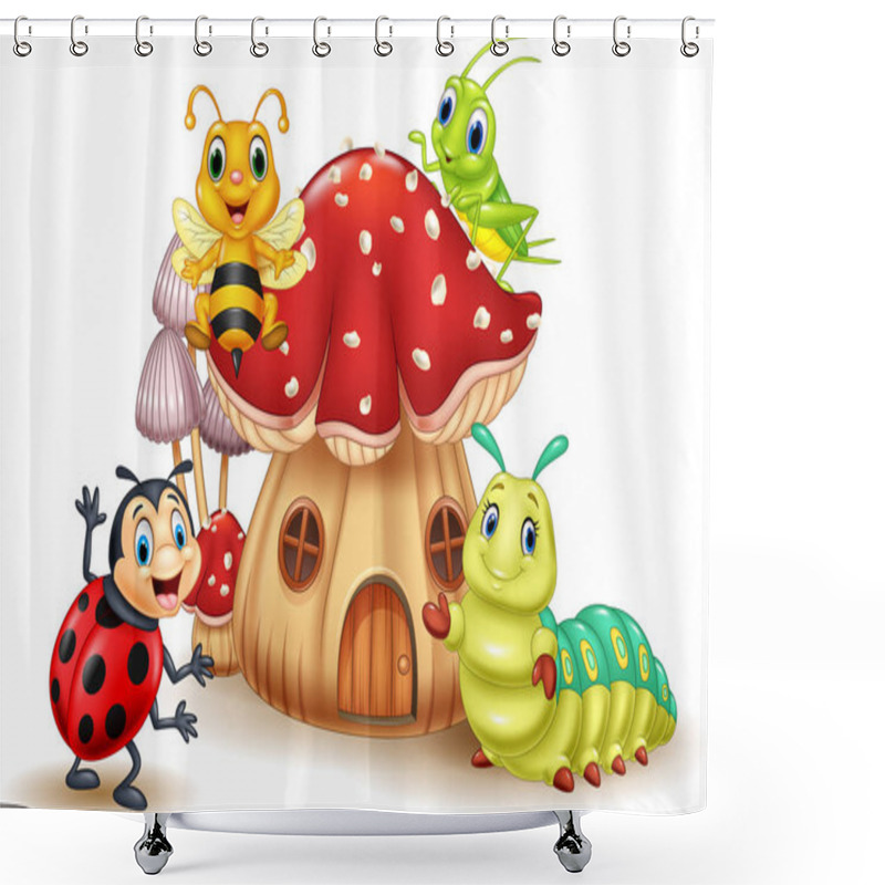 Personality  Cartoon Small Insect With Mushroom House Shower Curtains