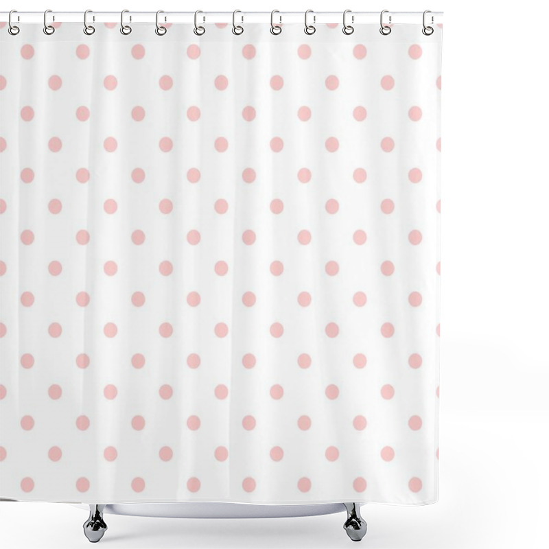 Personality  Tile Vector Pattern With Pink Polka Dots On White Background Shower Curtains