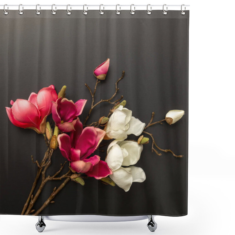 Personality  Magnolia Flowers On Black Background With Space For Your Text Shower Curtains