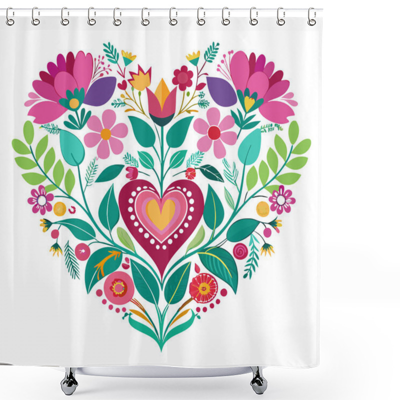 Personality  Vibrant Heart Illustration Made Of Flowers And Leaves Shower Curtains