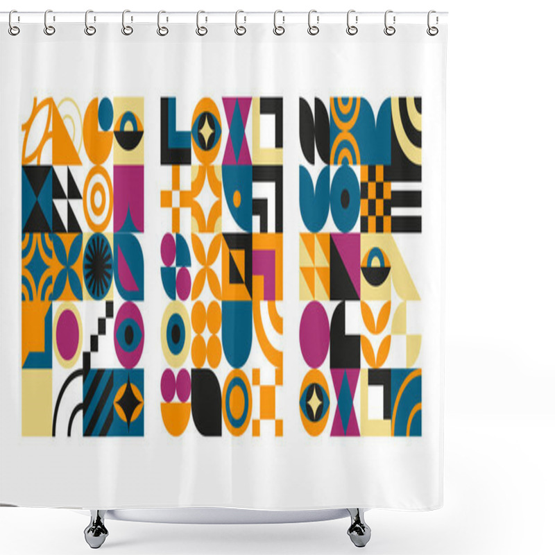 Personality  Bauhaus Geometric Design With Eyes Elements Shower Curtains