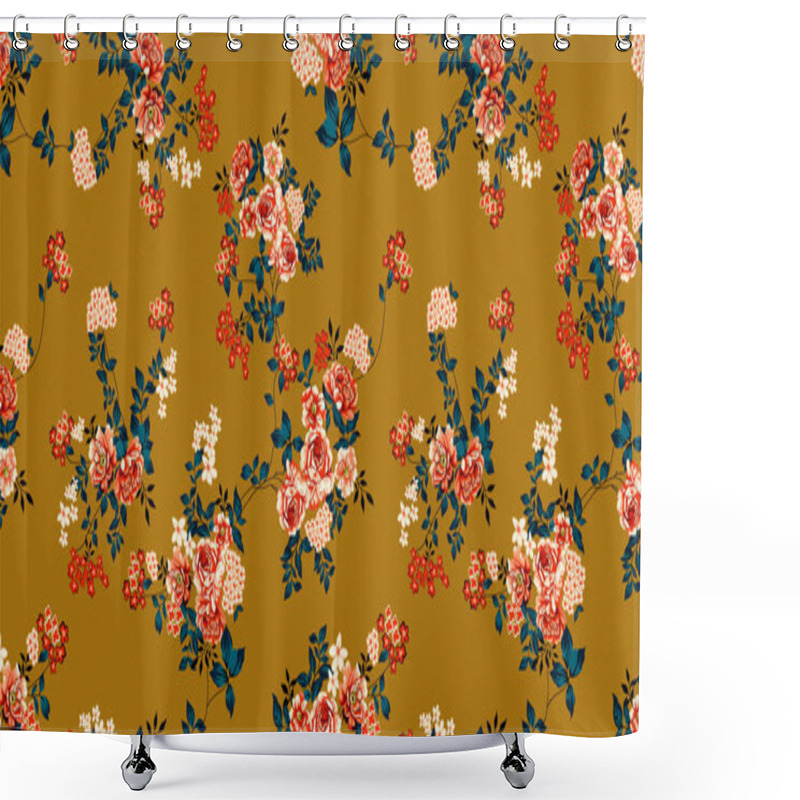 Personality  It's A Unique Digital Traditional Geometric Ethnic Border, Floral Leaves Baroque Pattern And Mughal Art Elements, Abstract Texture Motif, And Vintage Ornament Artwork Combination For Textile Printing. Shower Curtains