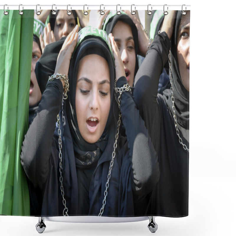 Personality  Shia Muslim Women Shout Islamic Slogans Ashura Procession Shower Curtains