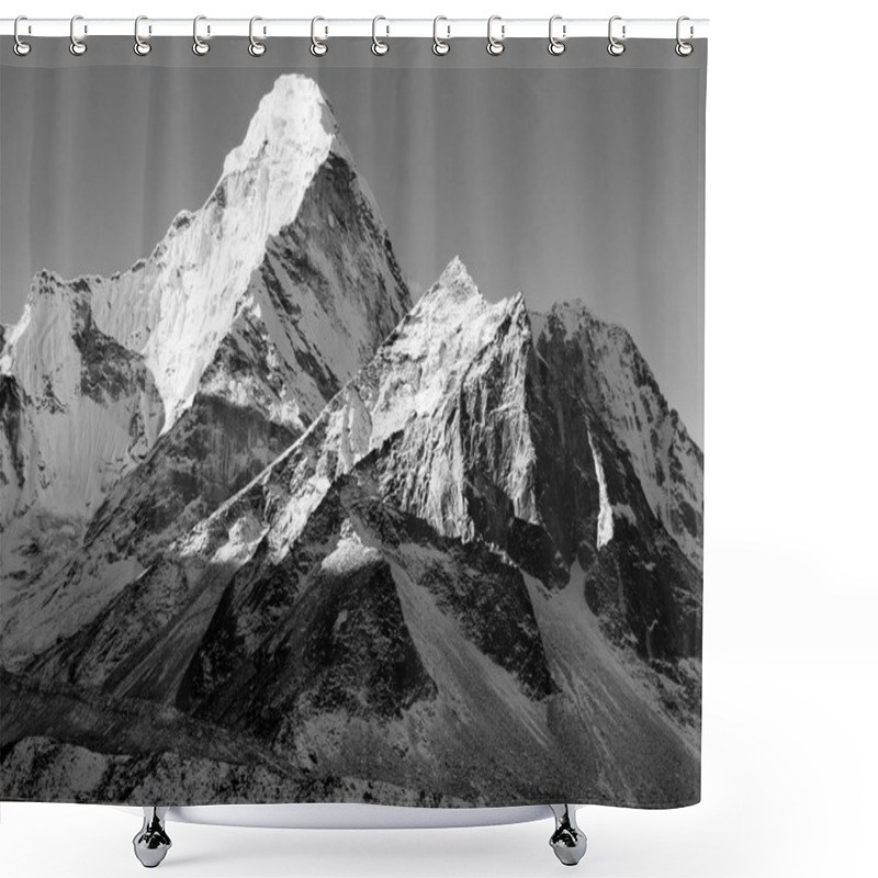 Personality  Black And White View Of Ama Dablam - Way To Everest Base Camp - Nepal Shower Curtains