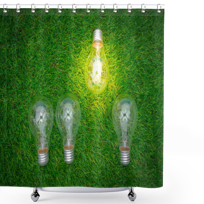 Personality  Eco Concept - Light Bulb Grow In The Gras Shower Curtains