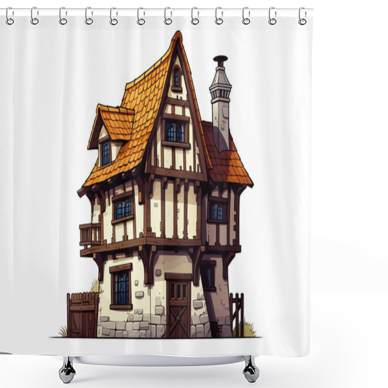 Personality  Medieval House Isolated Vector Style Illustration Shower Curtains