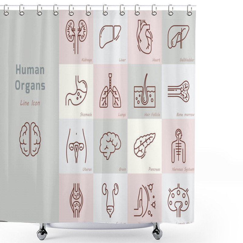 Personality  Large Set Of Linear Vector Icons Of Human Organs With Signatures. Shower Curtains