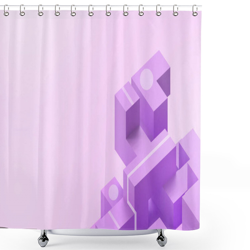 Personality  Creative Idea Geometric Square Purple Boxes In Random Form In The Concept Of A Ladder Of Success Concept On Purple Background - 3d Rendering Shower Curtains