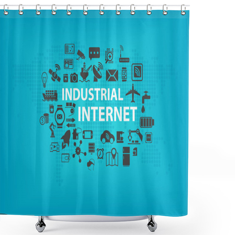 Personality  Industrial Internet (IOT) Concept With World Map And Icons Of Connected Devices With Blue Background Shower Curtains