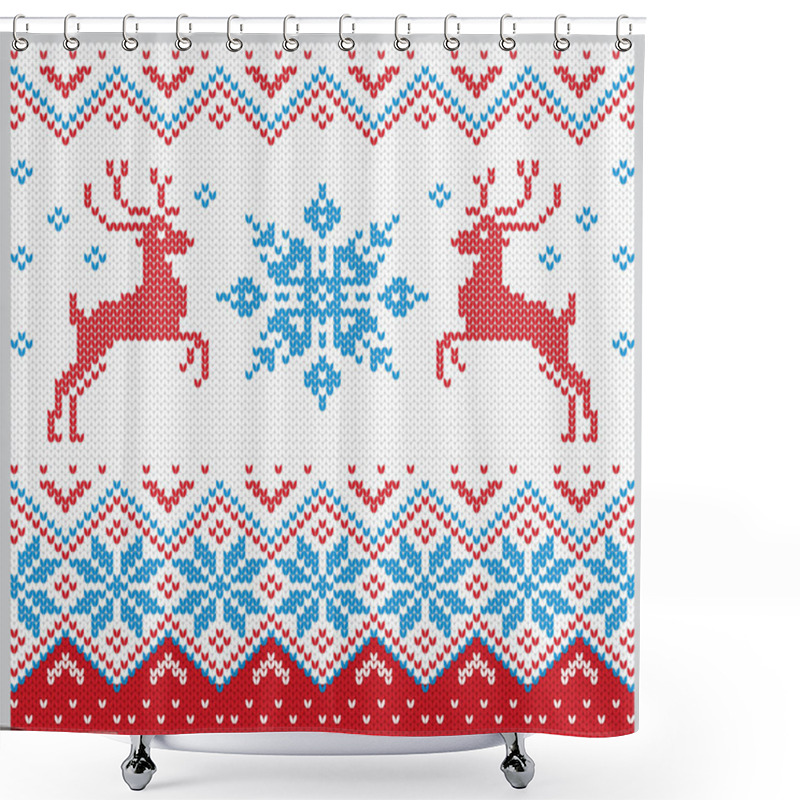 Personality  Traditional Christmas Knitted Ornamental Pattern With Snowflakes And Deer Vector Shower Curtains