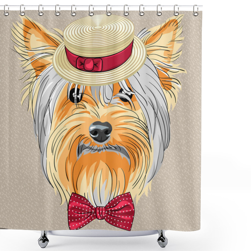 Personality  Vector Funny Cartoon Hipster Dog Yorkshire Terrier Shower Curtains