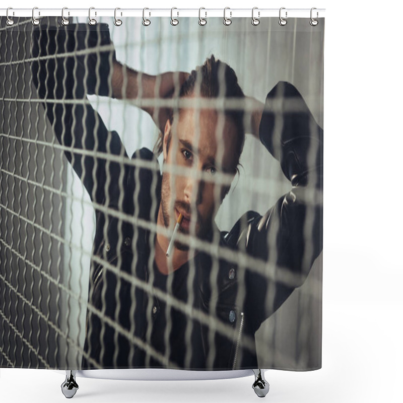 Personality  Stylish Long Haired Man With Cigarette Shower Curtains