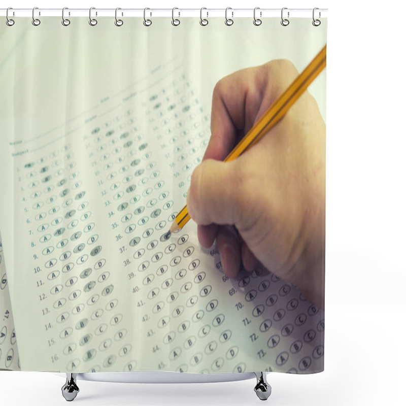 Personality  Student Finding Right Answers On Test Sheet With Pencil Shower Curtains