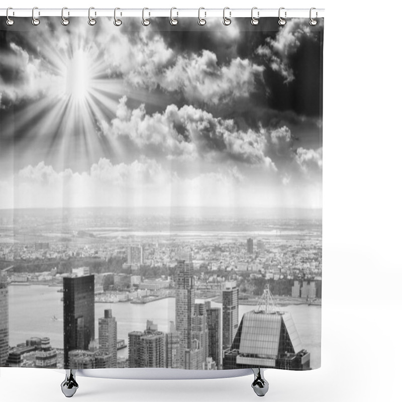 Personality  New York City - USA. Beautiful Skyscrapers Aerial View At Sunset Shower Curtains