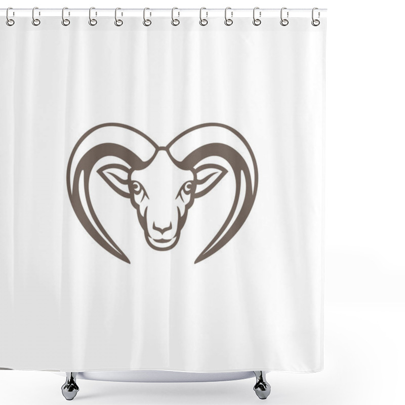 Personality  Mascot Icon Illustration Of Head Of Armenian Mouflon, Ovis Orientalis Gmelini, An Endangered Mouflon Endemic To Iran, Armenia, And Azerbaijan Viewed From Front On Isolated Background In Retro Style. Shower Curtains