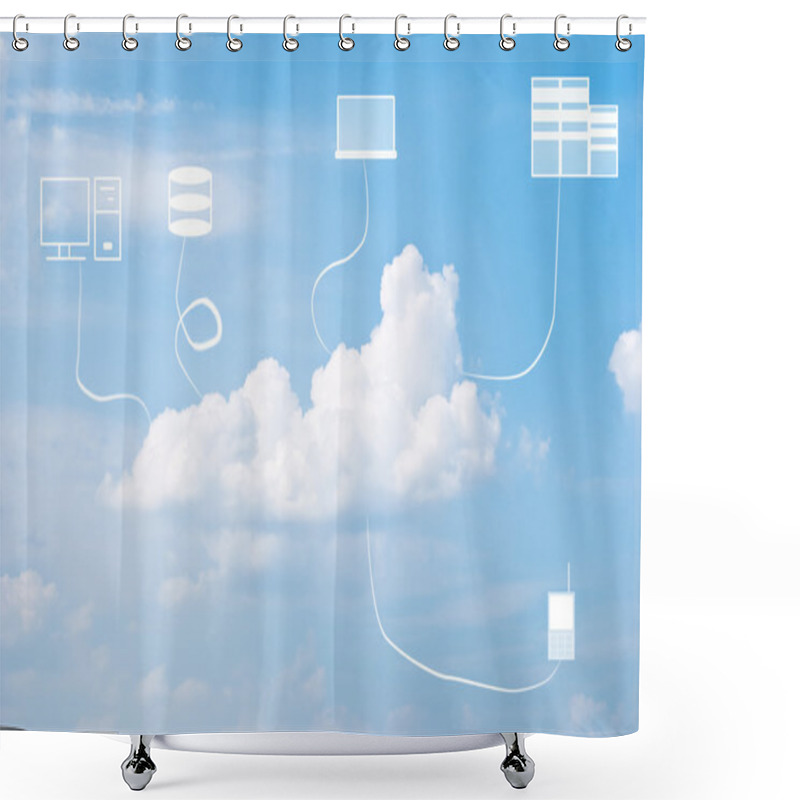 Personality  Multiple Devices And Cloud Computing Concept Against The Blue Sky Shower Curtains