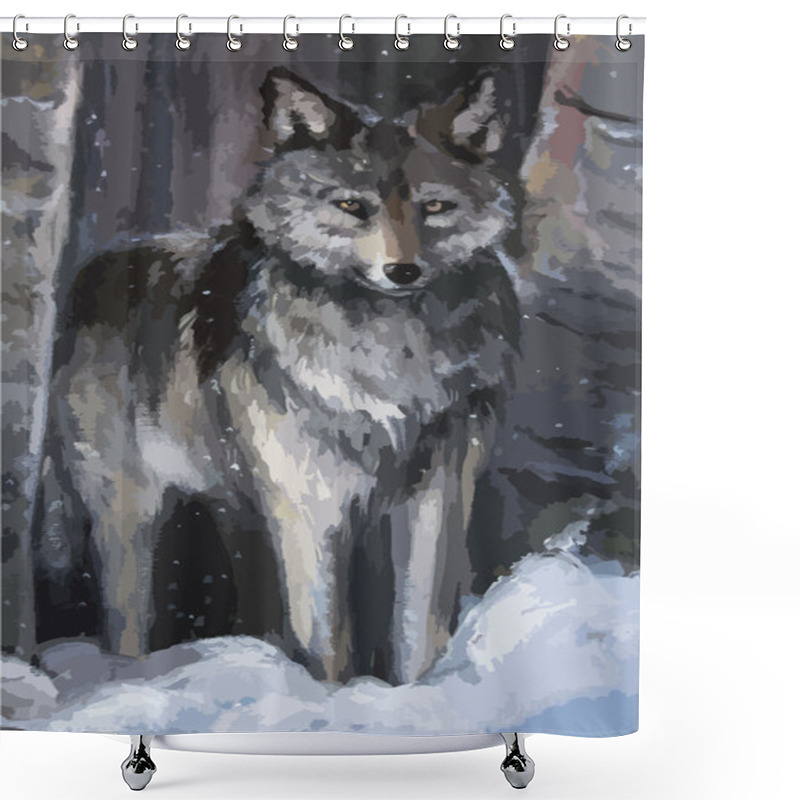 Personality  Wolf In The Winter Forest Shower Curtains