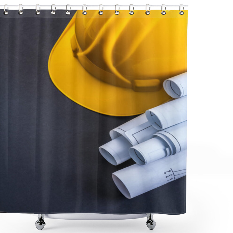 Personality  Blueprints And Construction Helmet Shower Curtains