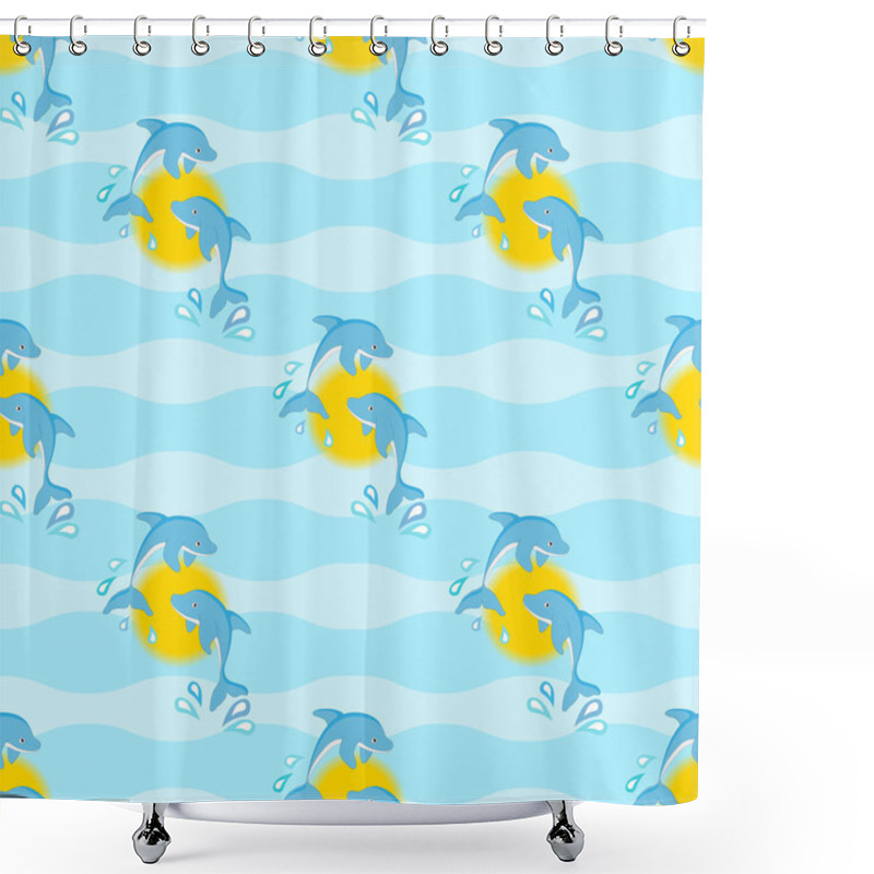 Personality  Leaping Dolphins Against The Sun Shower Curtains