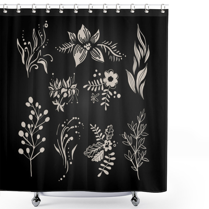 Personality  Fantasy Hand Drawn Berry, Flower And Plant Set. Vector Illustration. Shower Curtains