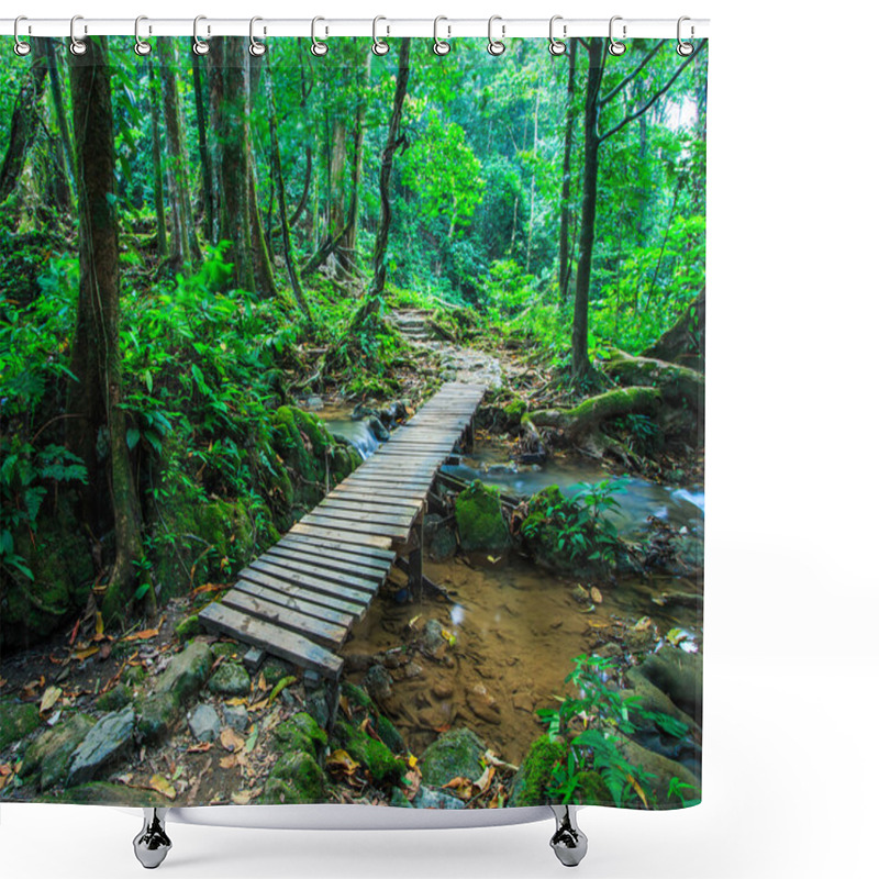 Personality  Wood Bridge Over The Waterfall Shower Curtains