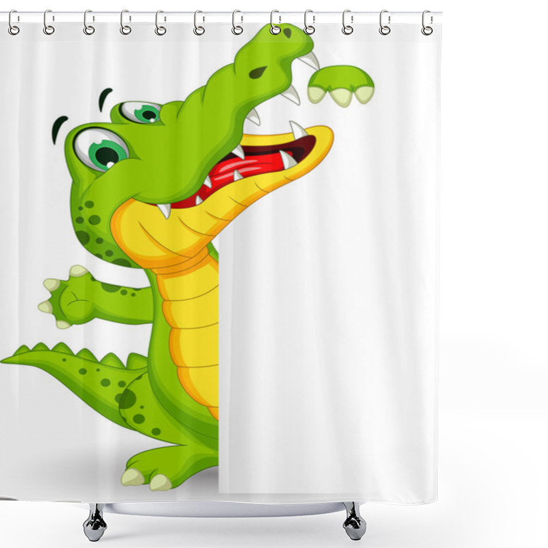 Personality  Cartoon Crocodile With Blank Sign Shower Curtains