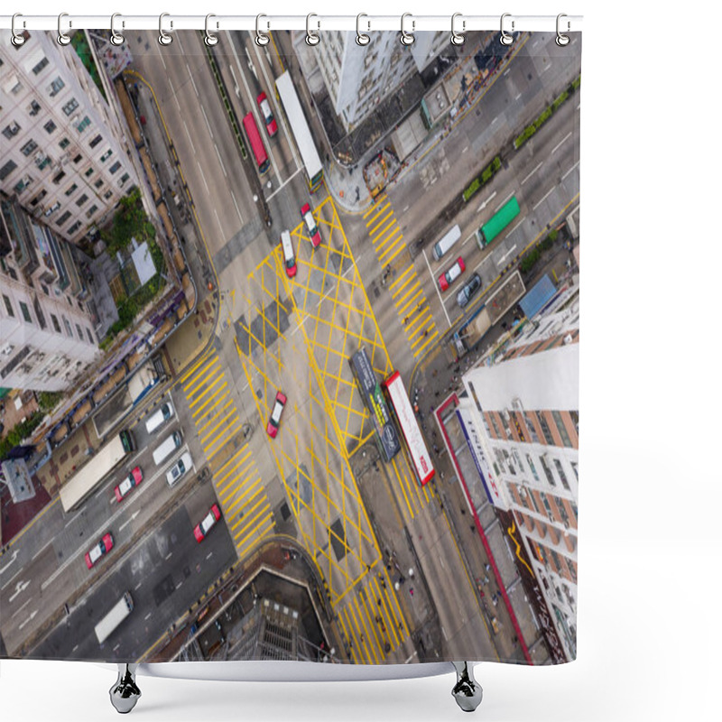 Personality  Mong Kok, Hong Kong - 21 March, 2019: Top View Of Hong Kong Traffic Road Intersection In City Shower Curtains