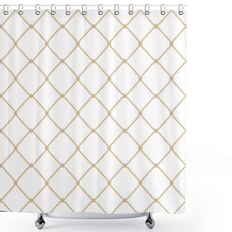 Personality  Nautical Rope Seamless Gold Fishnet Pattern On White Background Shower Curtains