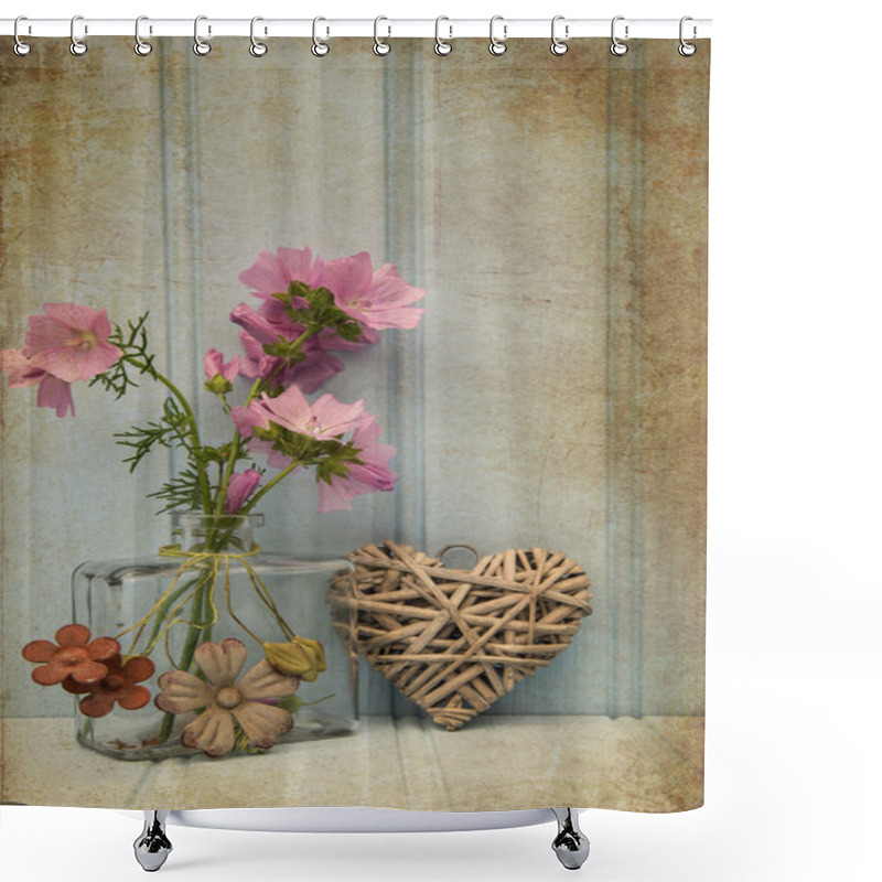 Personality  Beautiful Flower In Vase With Heart Still Life Love Concept Shower Curtains