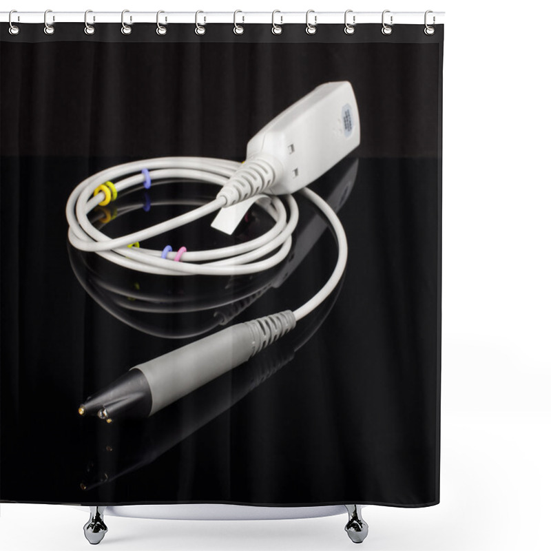 Personality  Oscilloscope Probe Isolated On The Black Background With Reflection Shower Curtains