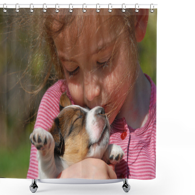 Personality  Little Girl And Puppy Shower Curtains