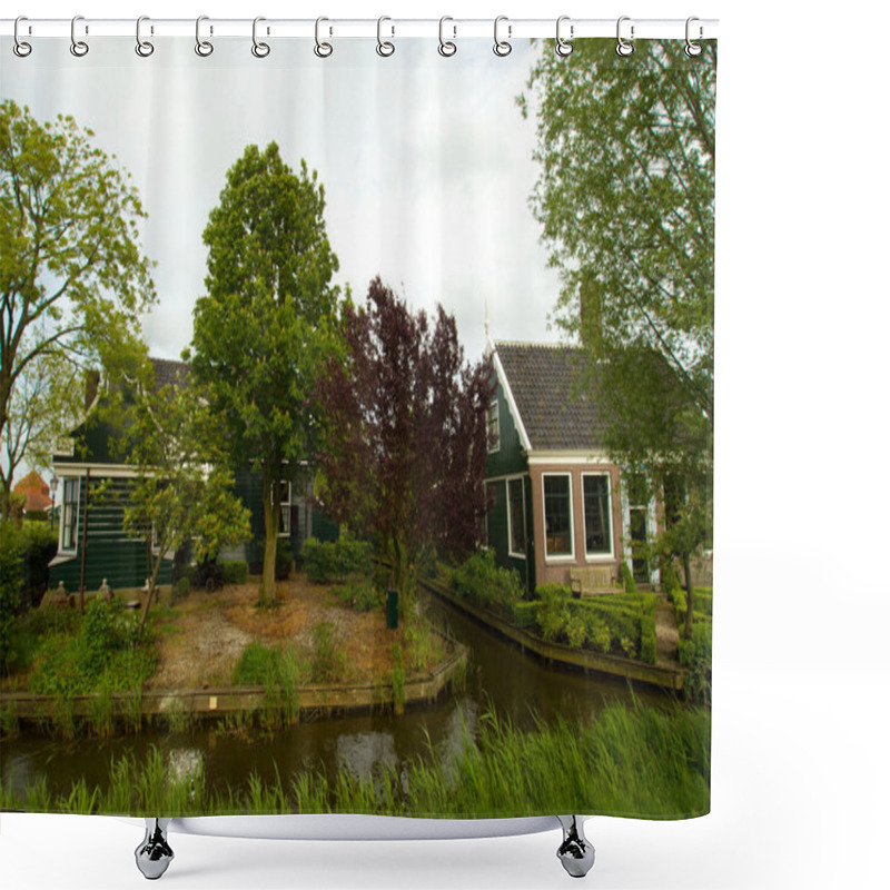 Personality  Rural Dutch Scenery Of Small Old Houses And Canal In Zaanse, Net Shower Curtains