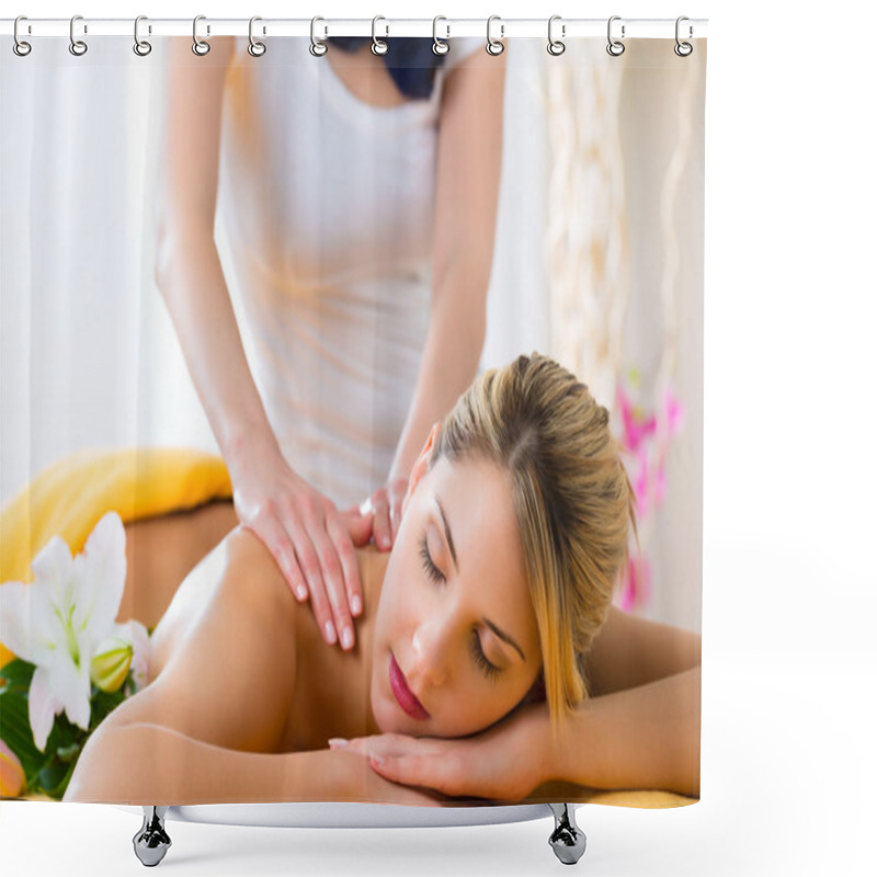 Personality  Woman Getting Body Massage Shower Curtains