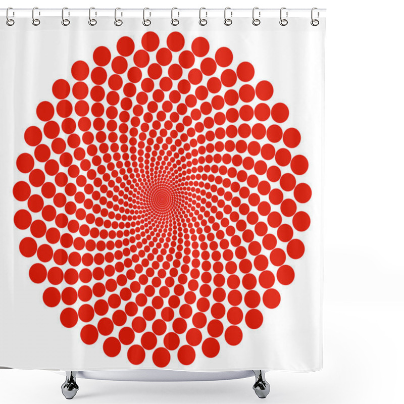 Personality  Red Dot Spiral Abstract Pattern Circles Over White Background Shower Curtains