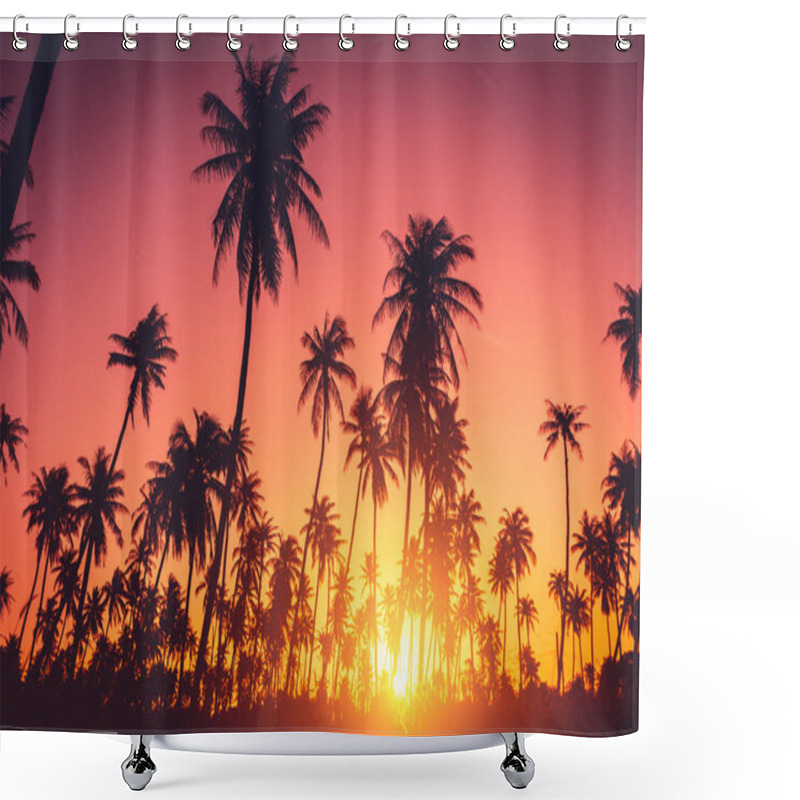 Personality  Tropical Palm Tree On Sunset Sky Cloud Abstract Background. Shower Curtains