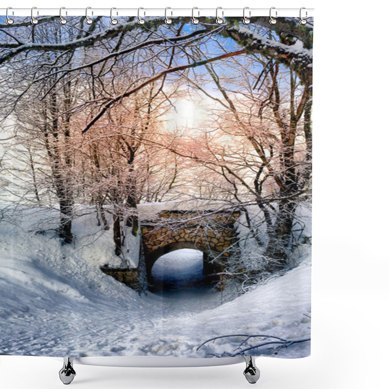 Personality  Sun Glowing In Snowy Forest Shower Curtains