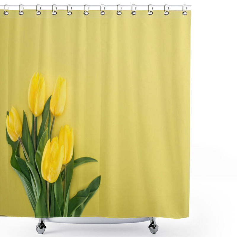 Personality  Top View Of Bouquet With Yellow Tulips Isolated On Yellow Shower Curtains