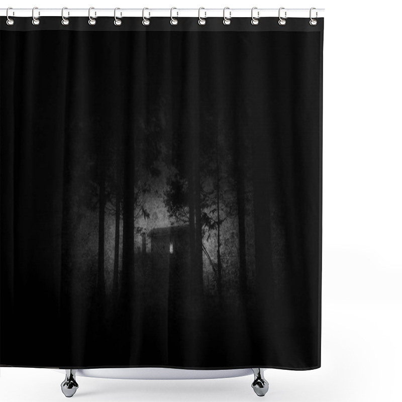 Personality  Scary House In Mysterious Horror Forest At Night In Black And Wh Shower Curtains