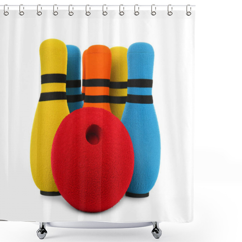 Personality  Toy Bowling Ball And Pins On White Background Shower Curtains