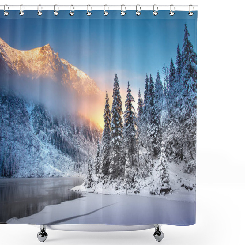 Personality  Winter Mountain Landscape Of Morskie Oko In Tatra National Park At Sunrise Shower Curtains