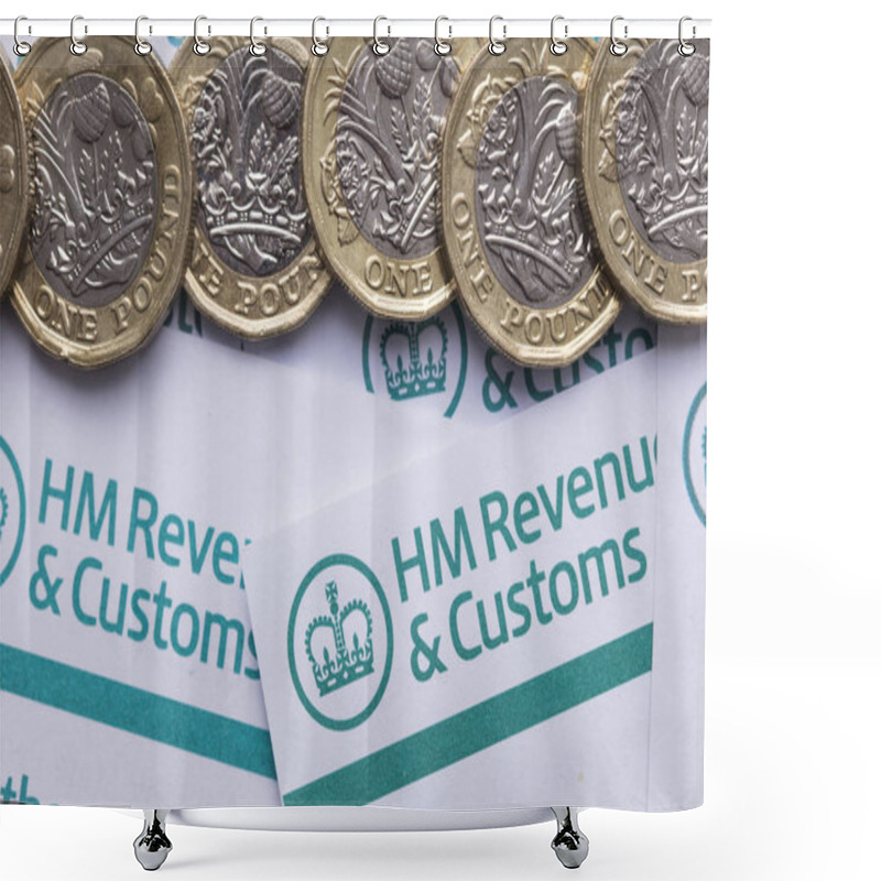 Personality  LONDON, UK - January 24th 2019: HMRC, Her Majesty's Revenue And Customs Tax Return Paperwork. Shower Curtains