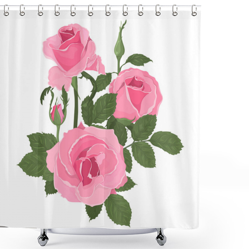 Personality  Pink Roses Bouquet With Leaves Shower Curtains