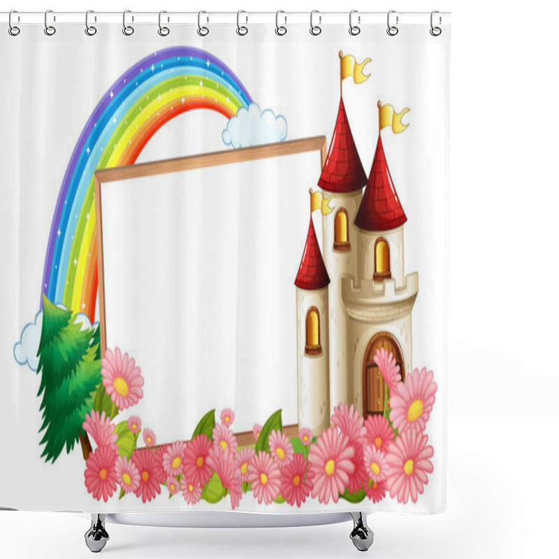 Personality  Empty Banner With Rainbow And Fantasy Castle Illustration Shower Curtains