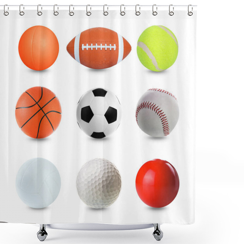 Personality  Set Of Sports Balls On White Background Shower Curtains