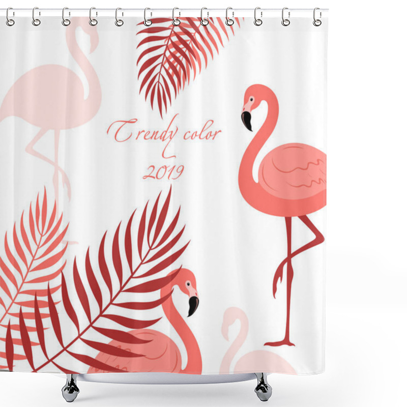 Personality  Tropical Background With Palm Leaves And Flamingos.Live Coral Co Shower Curtains