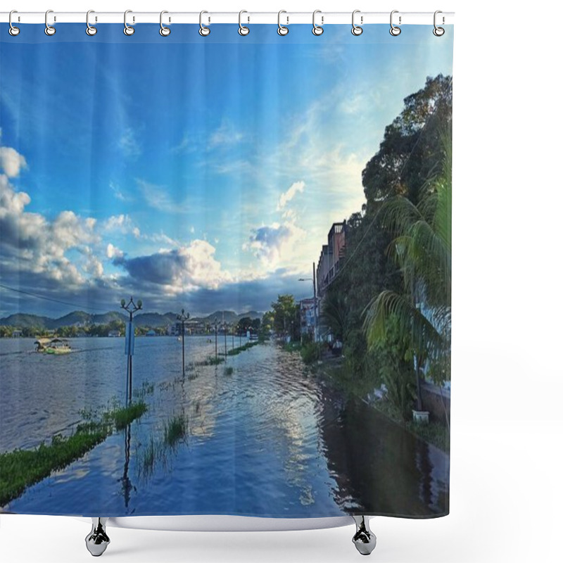 Personality  View Of The Streets Of Flores Peten Island Flooded By Lake Peten Itza, Guatemala Shower Curtains