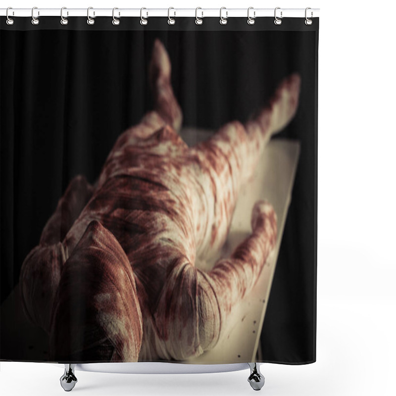 Personality  Young Bloody Mummy Displayed On White Table Shower Curtains