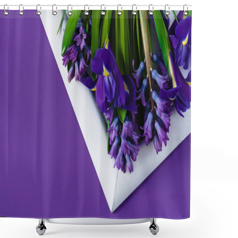 Personality  Top View Of Flowers On White Frame On Purple Surface Shower Curtains