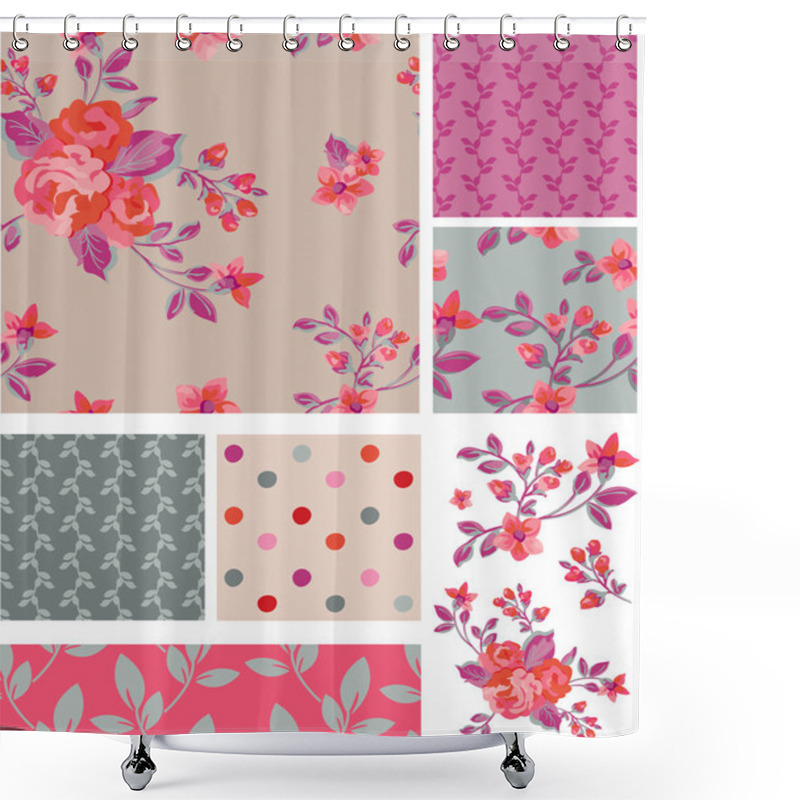 Personality  Delicate Pink Vector Rose Seamless Patterns And Elements. Shower Curtains