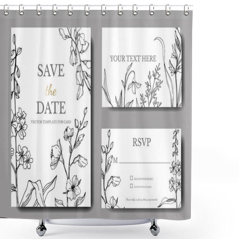 Personality  Vector Wildflower Floral Botanical Flowers. Black And White Engraved Ink Art. Wedding Background Card Decorative Border. Shower Curtains